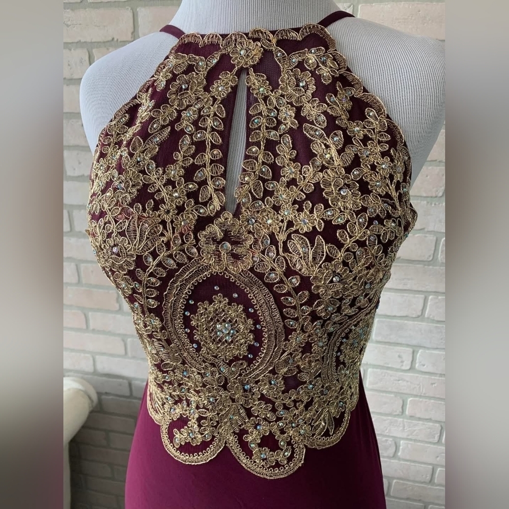 Blondie Nites By Stacy Sklar Corded Lace Filigree Ilusion Bodice Sheath Gown - Picture 8 of 15